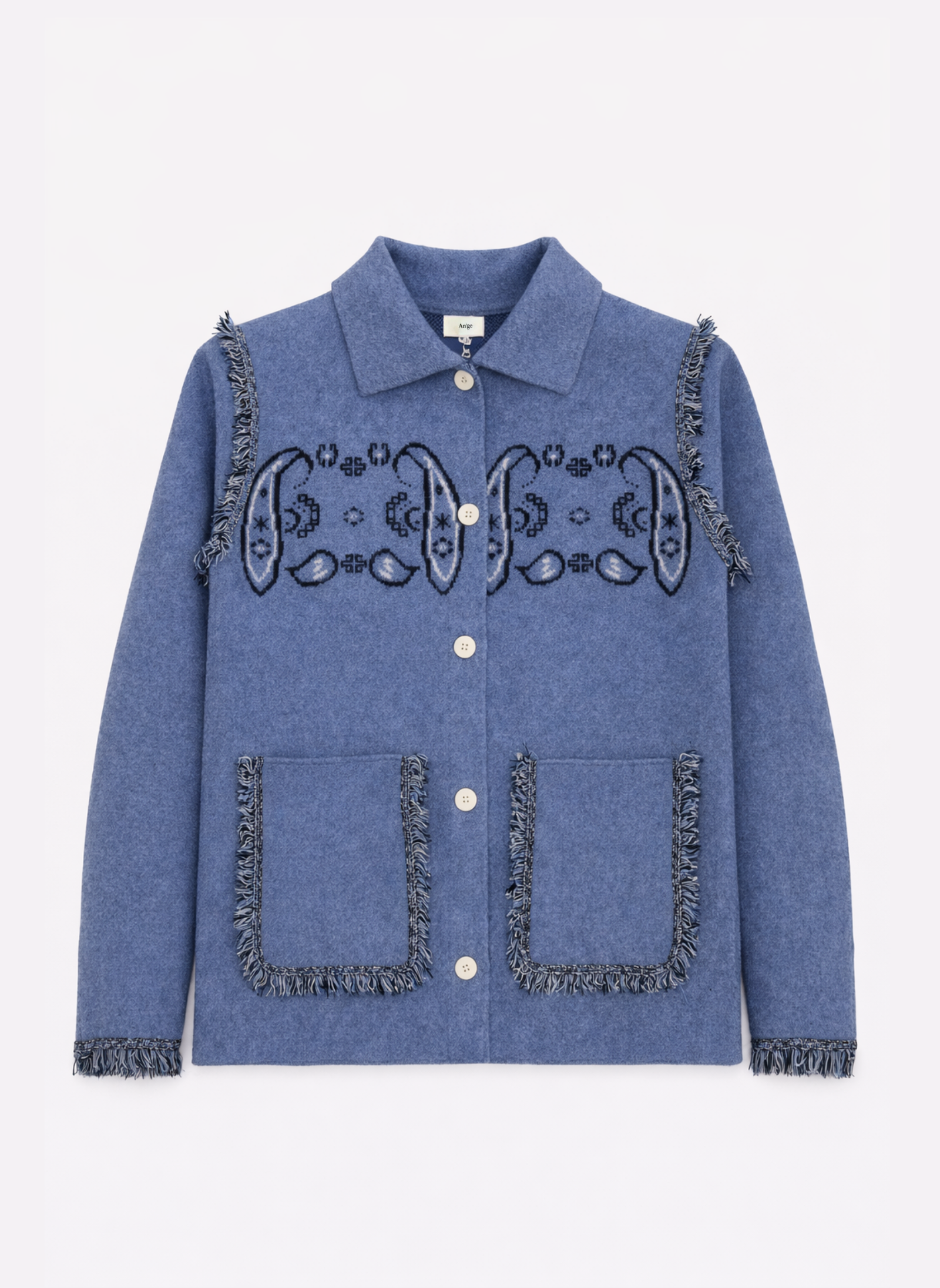 Gilet Nisani color cielo con frange e stampa bandana