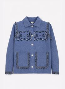 Gilet Nisani color cielo con frange e stampa bandana