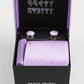 Set cravatta lilla con gemelli, fermacravatta e pochette