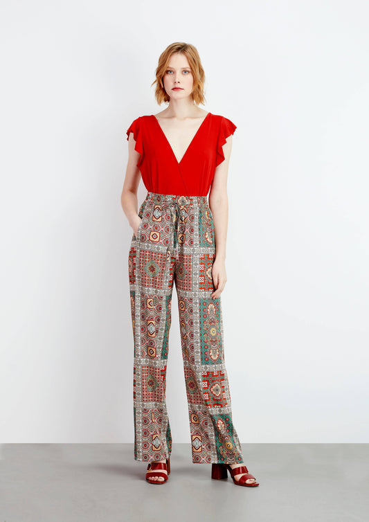Pantaloni stampati patchwork multicolor