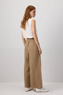 Pantaloni palazzo in cotone con bordi sfrangiati