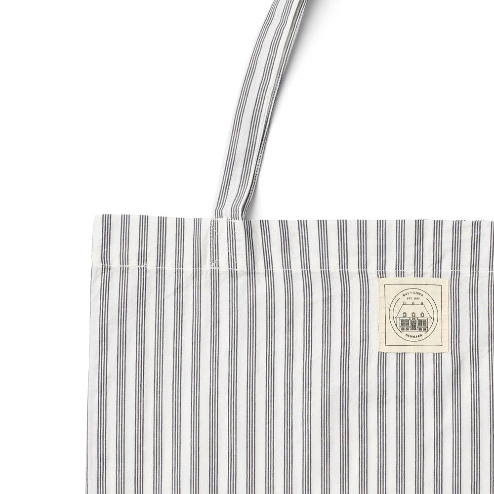 Borsa tote in cotone organico a righe bianco e blu