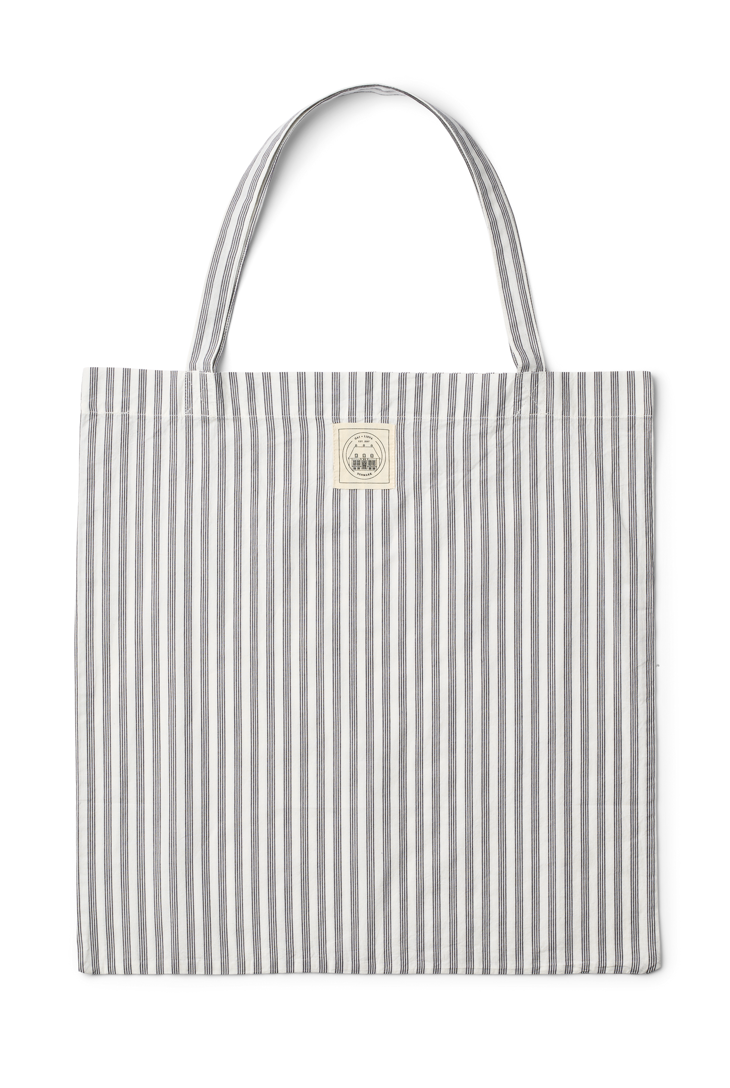 Borsa tote in cotone organico a righe bianco e blu