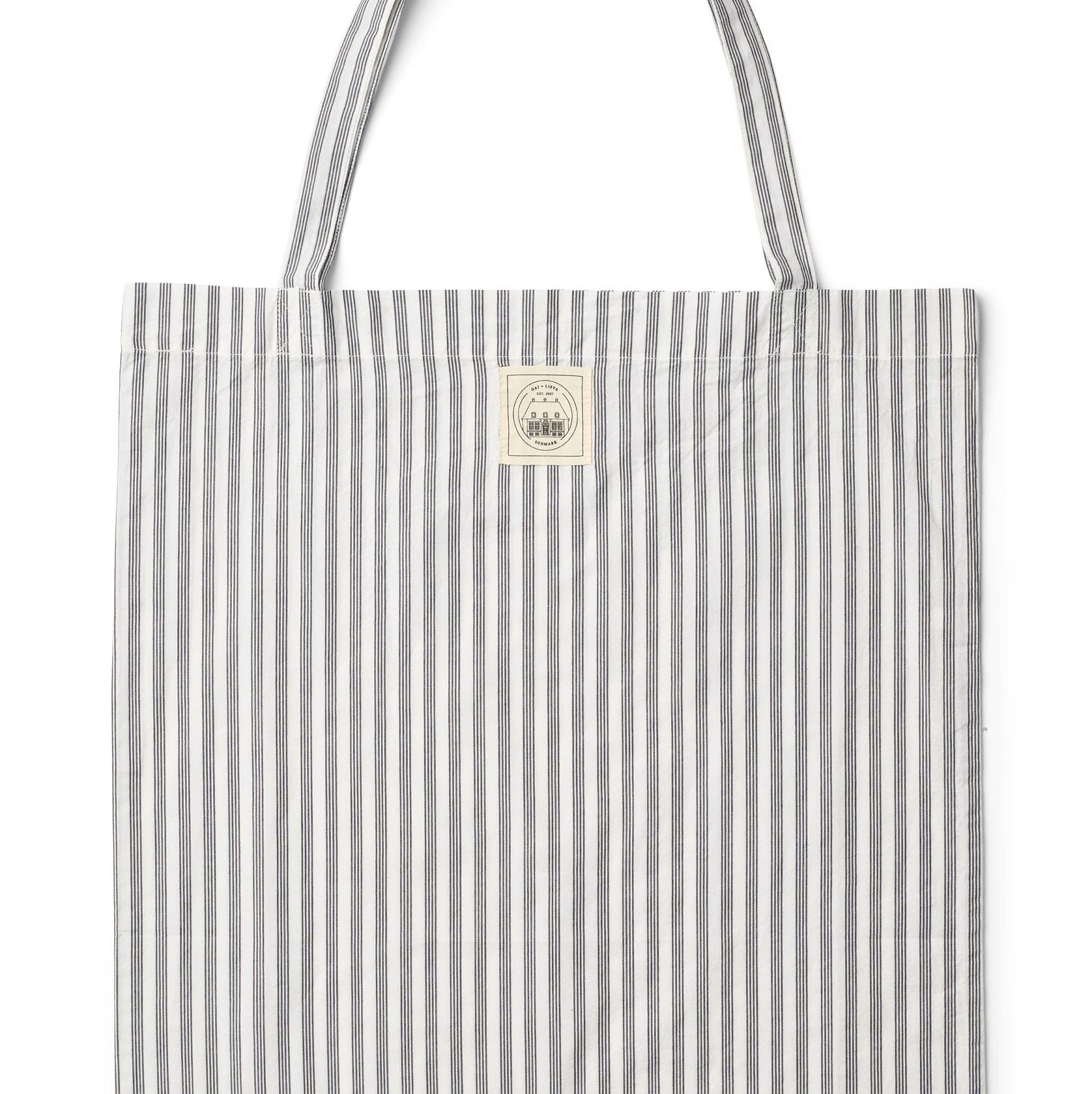 Borsa tote in cotone organico a righe bianco e blu