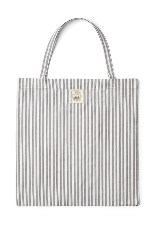 Borsa tote in cotone organico a righe bianco e blu