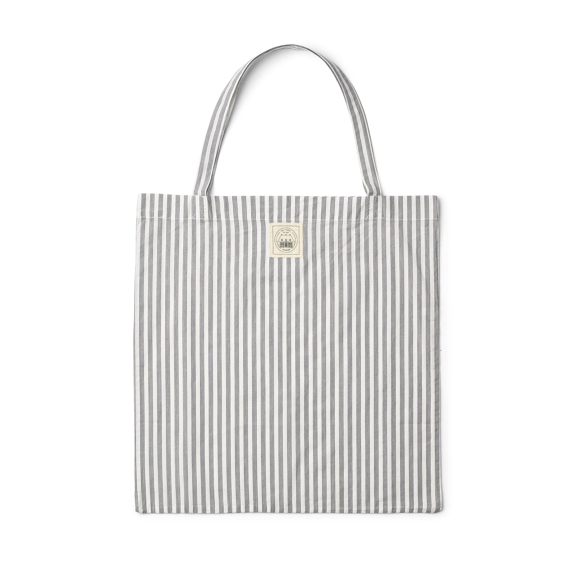 Borsa tote in cotone organico a righe bianco e blu
