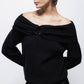 Maglione a maglia con cappuccio e scollo Bardot