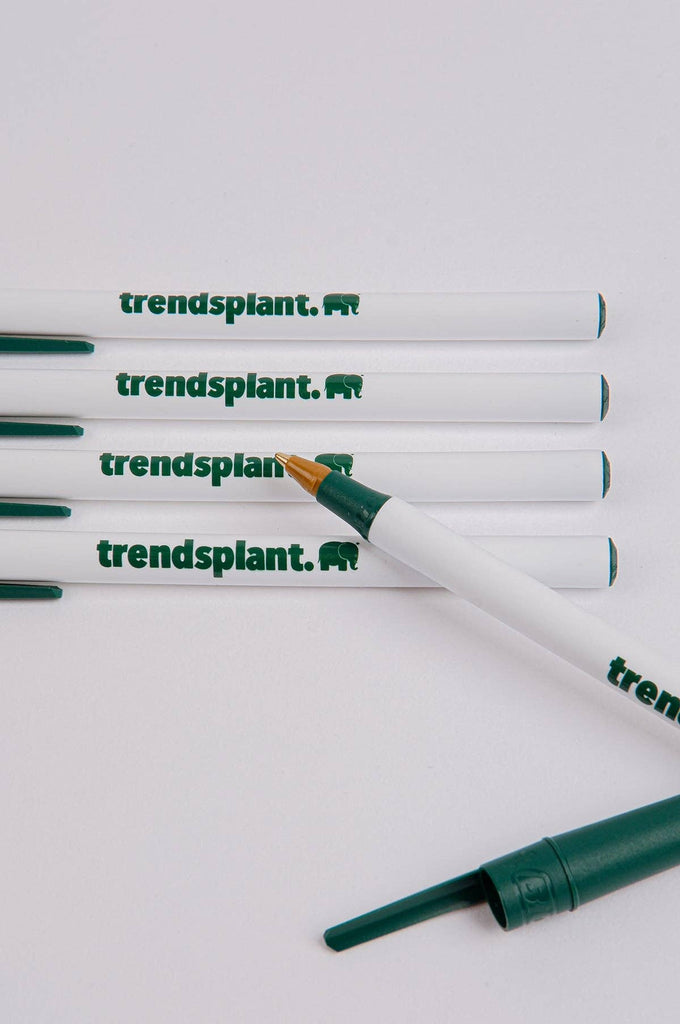 Confezione da 5 penne a sfera ecologiche BIC con logo Trendsplant bianco e verde