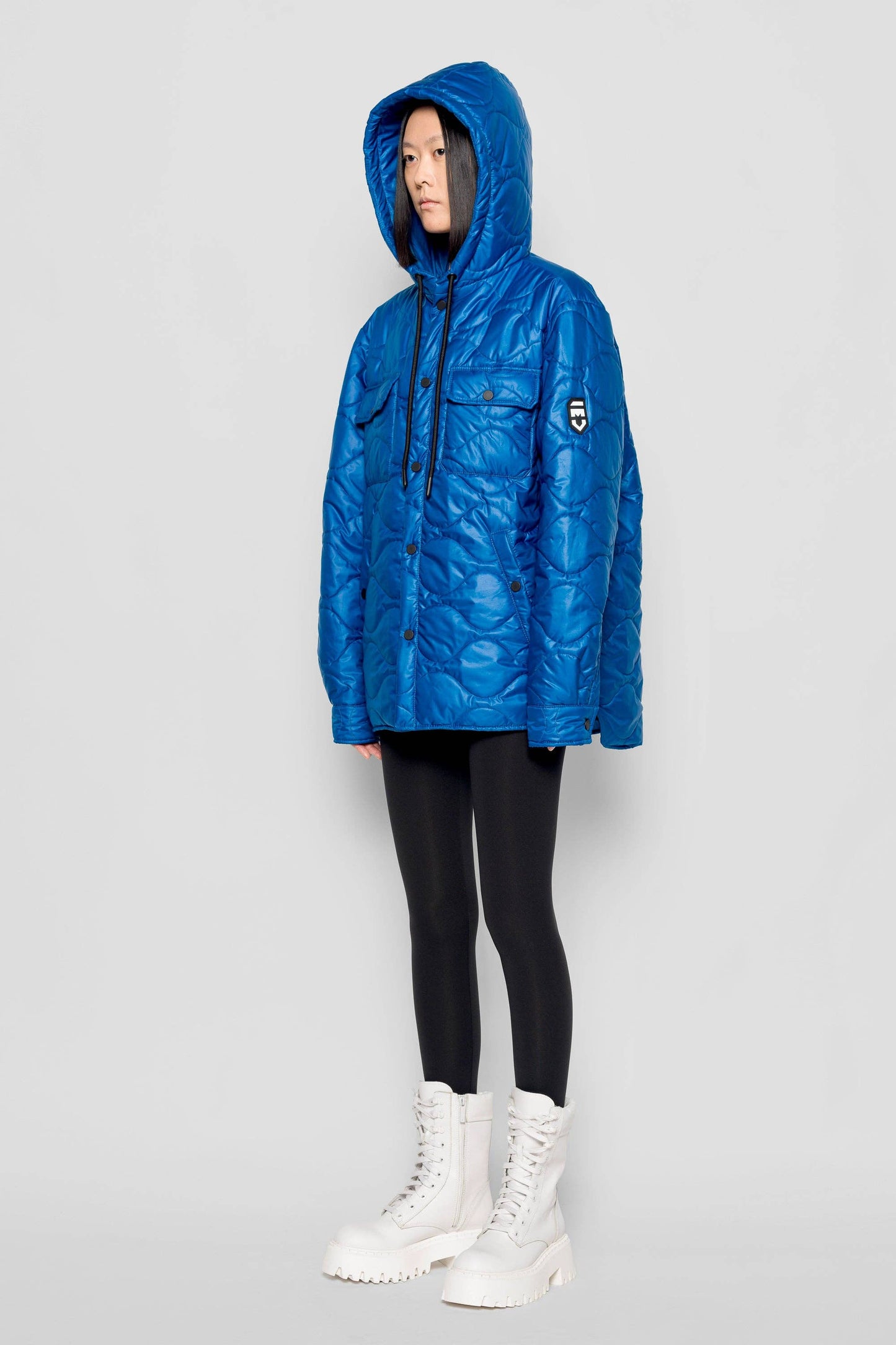 Giacca imbottita Wave con cappuccio blu reale