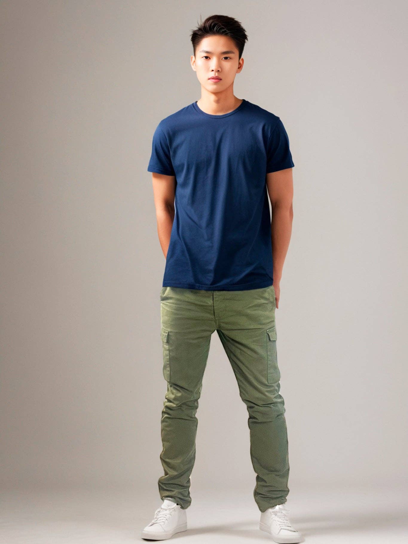 Pantaloni chino cargo oliva con tasche laterali