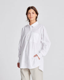 Camicia lunga in popeline di cotone biologico bianca