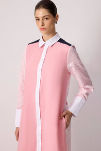 Abito camicia maxi bicolore a righe in cotone misto