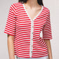 Cardigan a righe con scollo a V e bottoni, manica corta