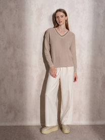 Maglione in maglia di lurex con scollo a V