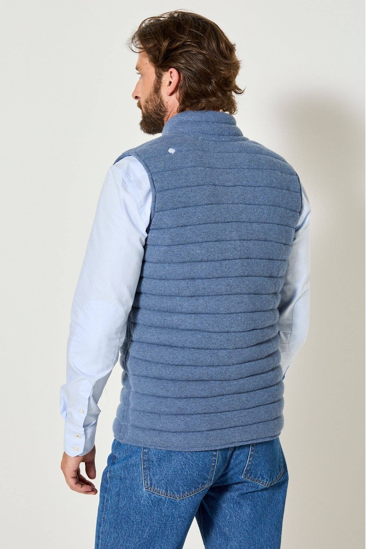 Gilet imbottito in lana merino con zip e tasche blu chiaro