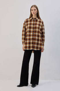 Camicia in tweed a quadri senape