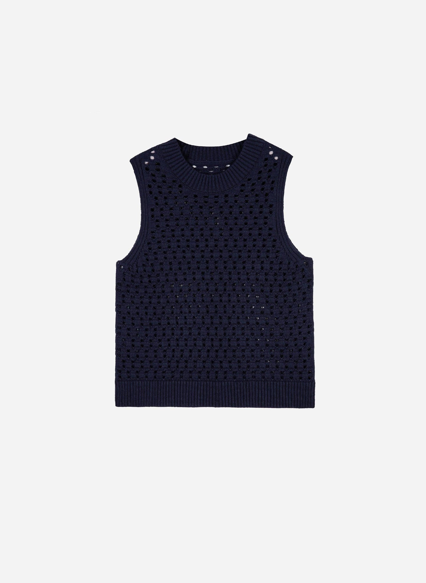 Maglione smanicato navy a collo alto Vikali