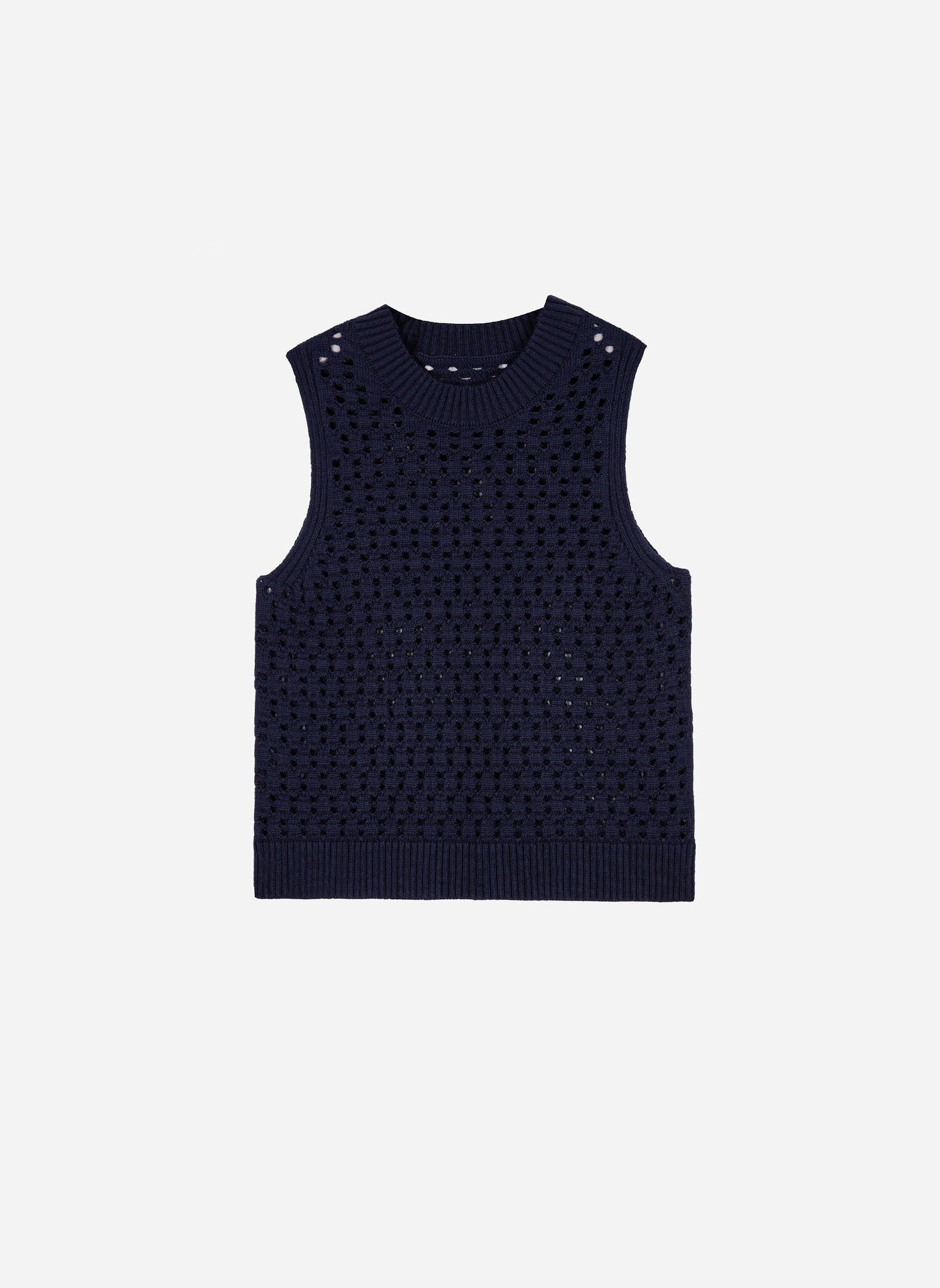 Maglione smanicato navy a collo alto Vikali