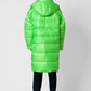 Parka lungo oversize verde fluo con cappuccio removibile