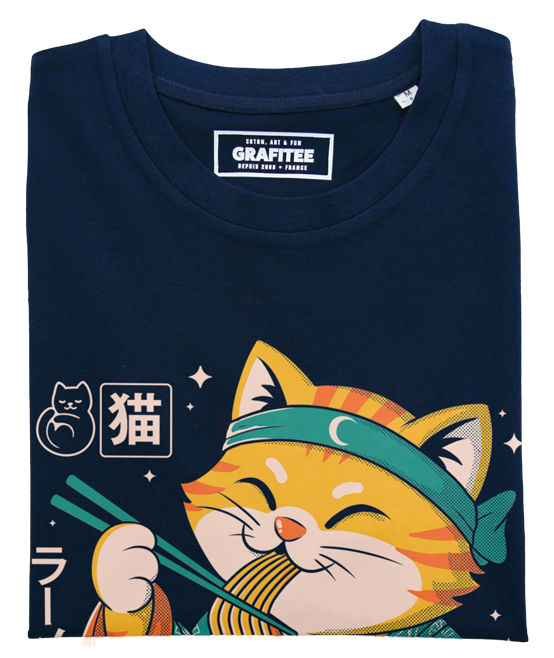 T-shirt unisex gatto samurai ramen in cotone biologico