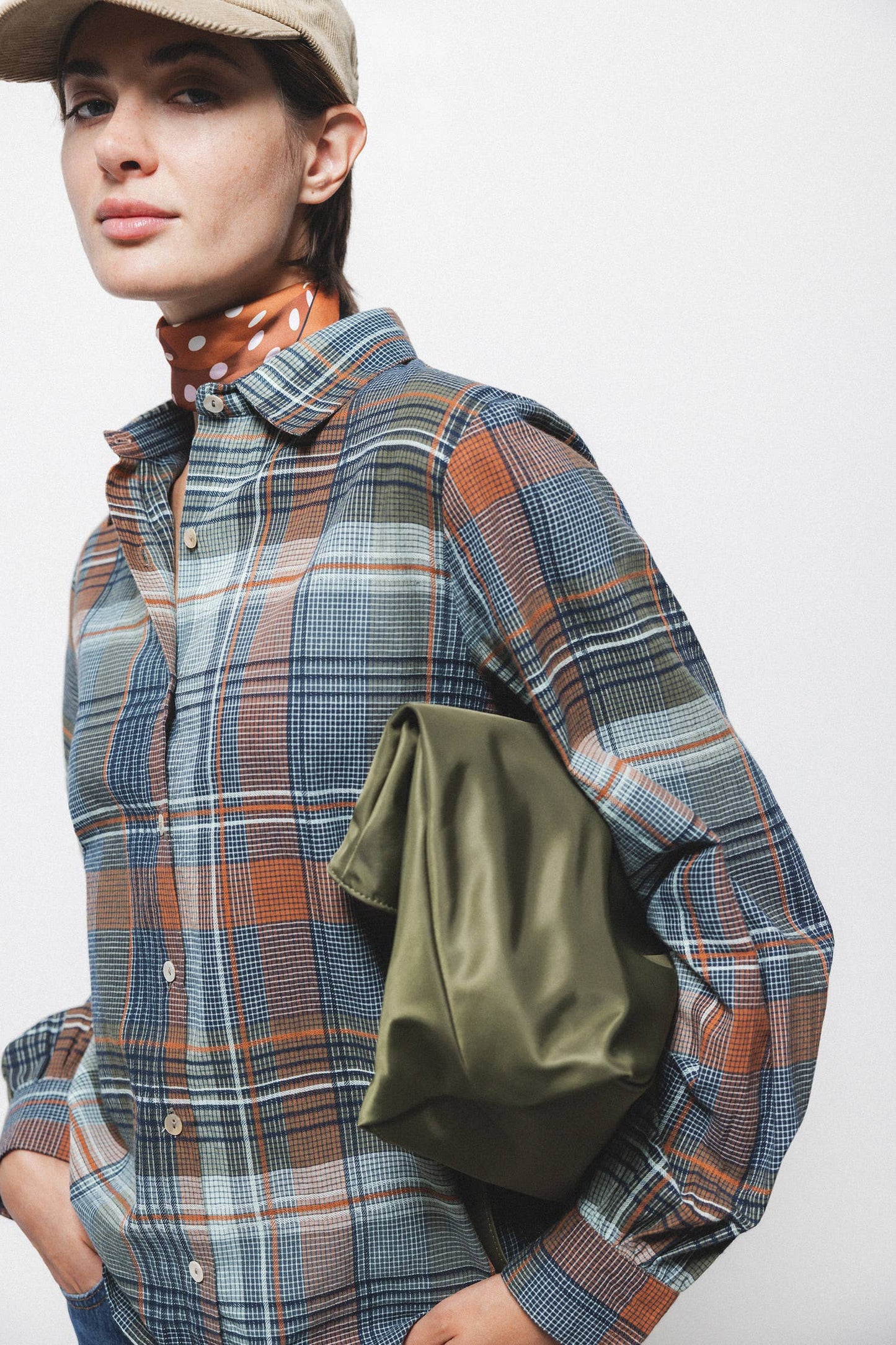 Camicia a quadri in cotone con ricamo