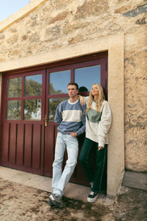 Felpa girocollo color block verde e beige old school