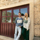Felpa girocollo old school bicolor blu e beige