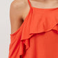 T-shirt con spalle scoperte e volant