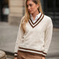 Maglione in maglia con scollo a V a righe