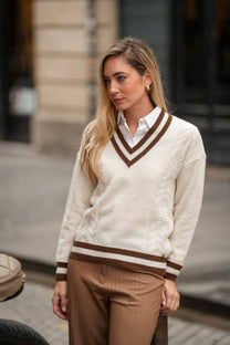 Maglione in maglia con scollo a V a righe