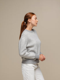 Maglione in maglia pied-de-poule da donna girocollo