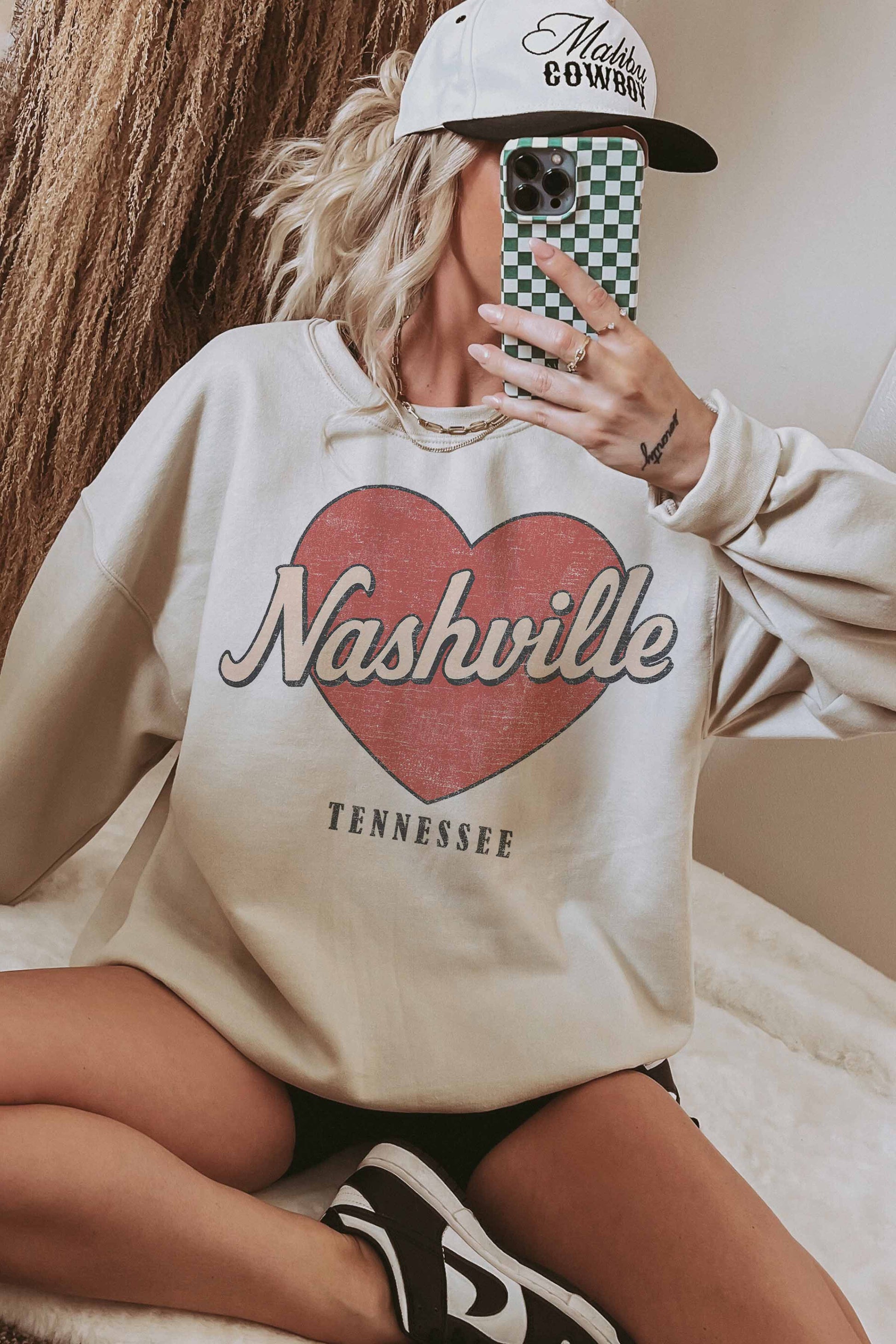 Felpa oversize Nashville Tennessee con stampa a cuore