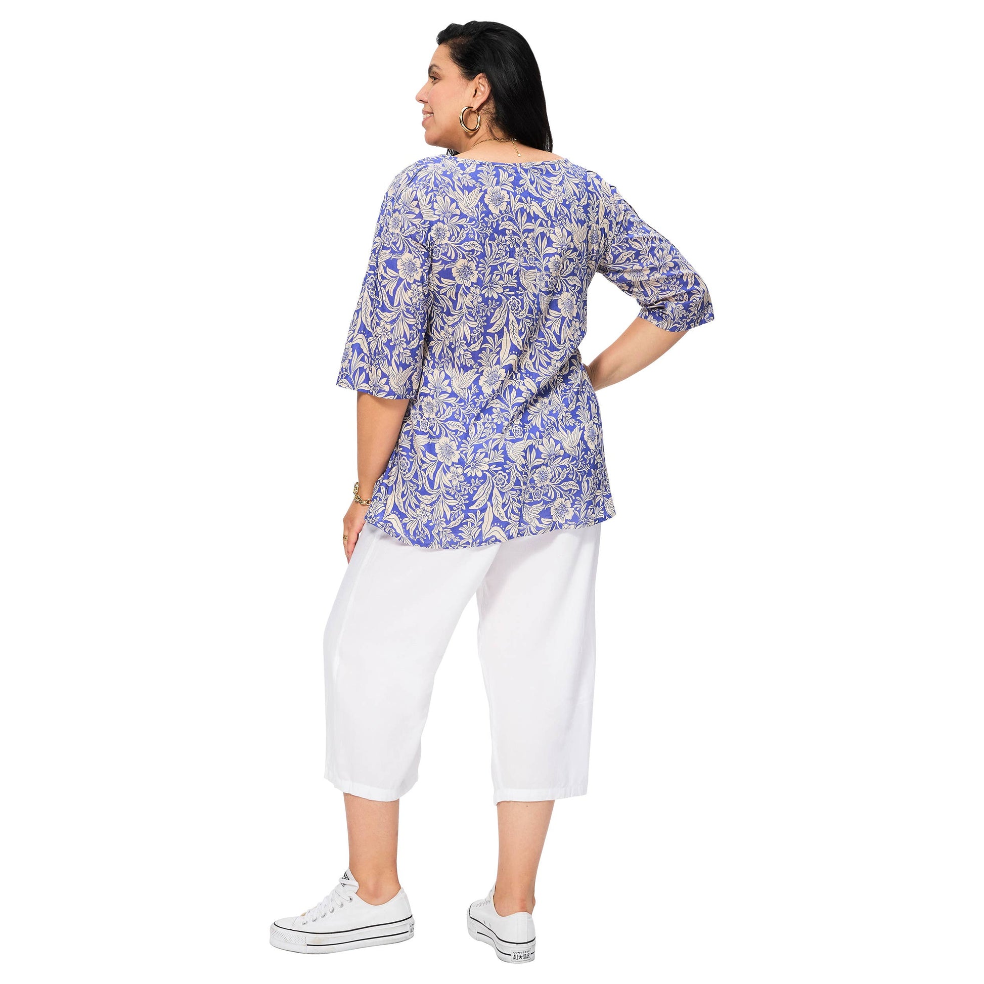 Camicetta estiva boho in voile di cotone con maniche 3/4
