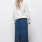 Gonna midi in denim a cinque tasche