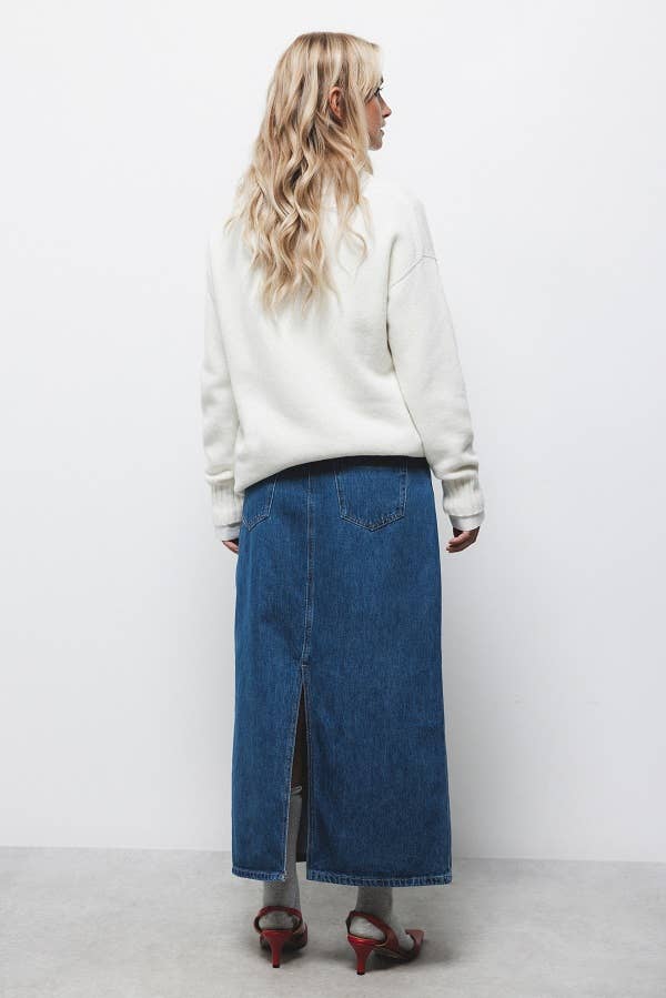 Gonna midi in denim a cinque tasche