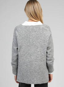 Maglione oversize Livya grigio mélange con scollo a V