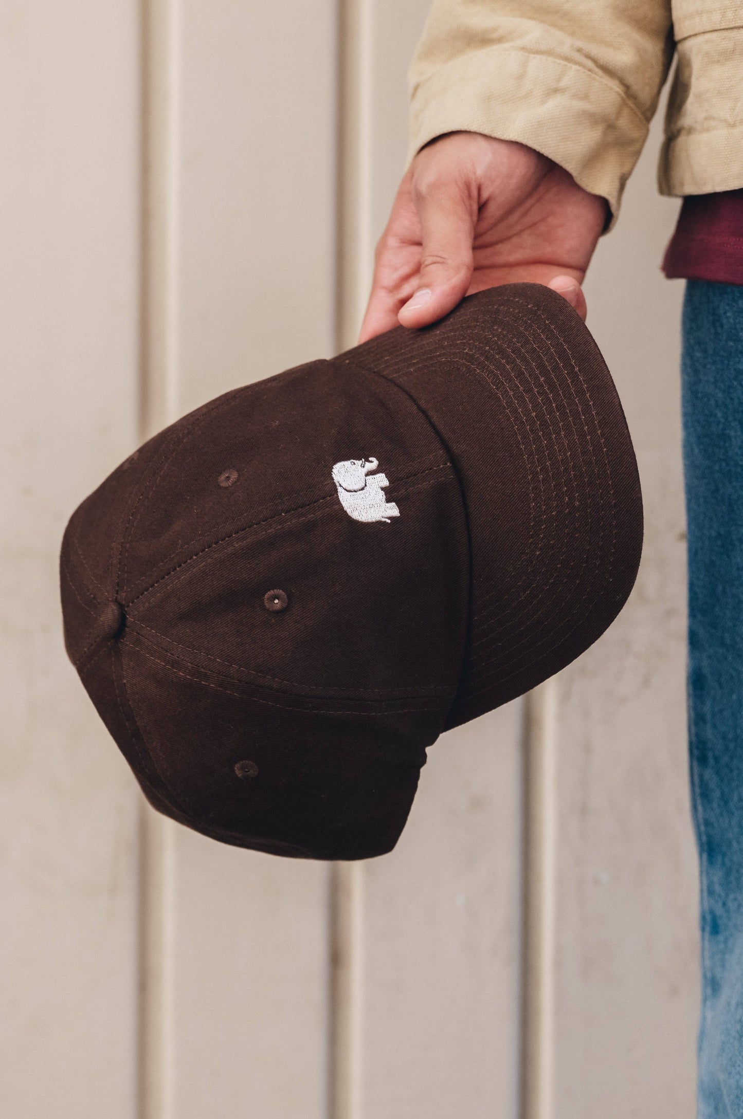 Cappellino in cotone con logo ricamato marrone
