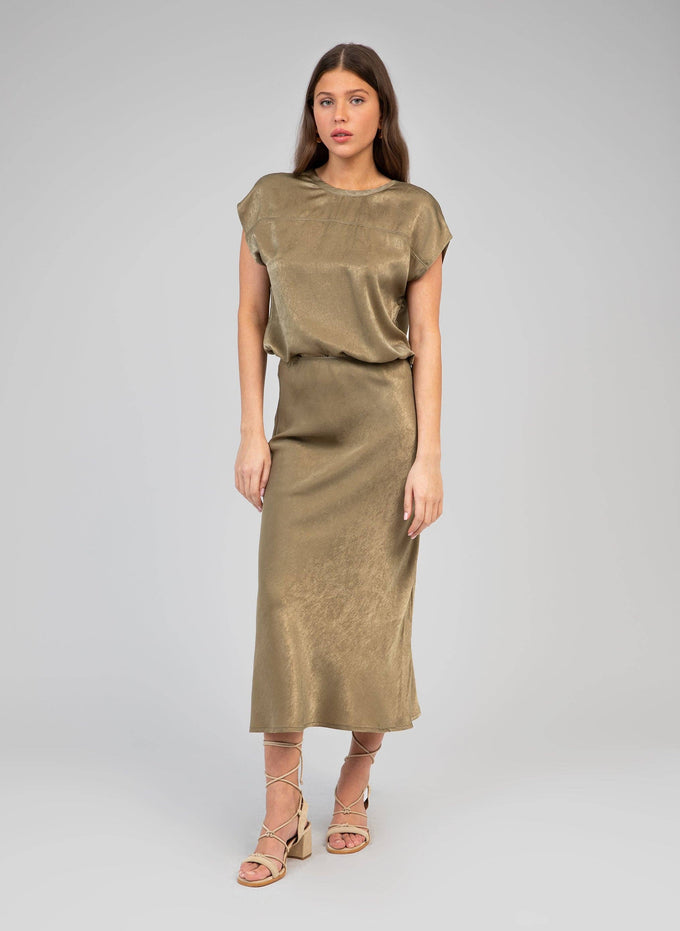 Top metallizzato kaki girocollo