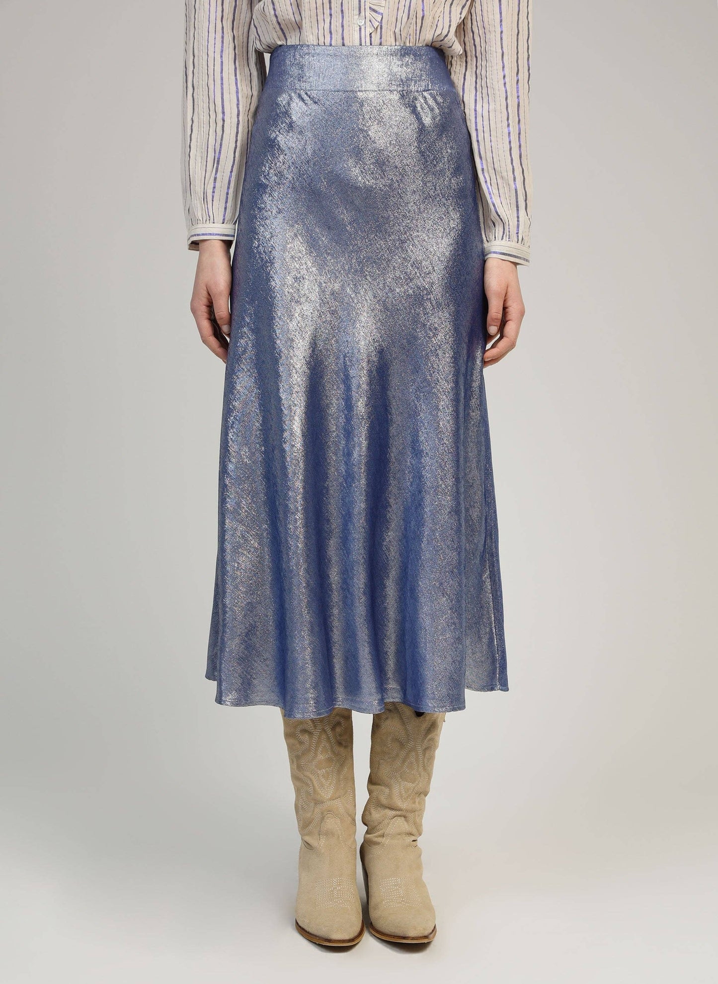 Gonna midi metallizzata blu Janyma
