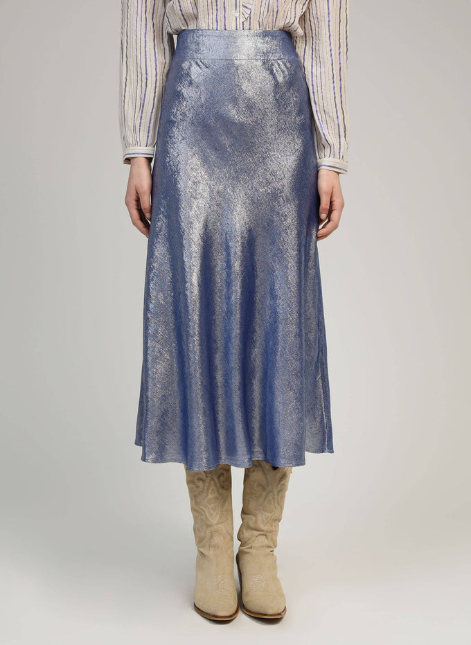 Gonna midi metallizzata blu Janyma