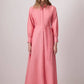 Abito camicia rosa con cintura in misto cotone
