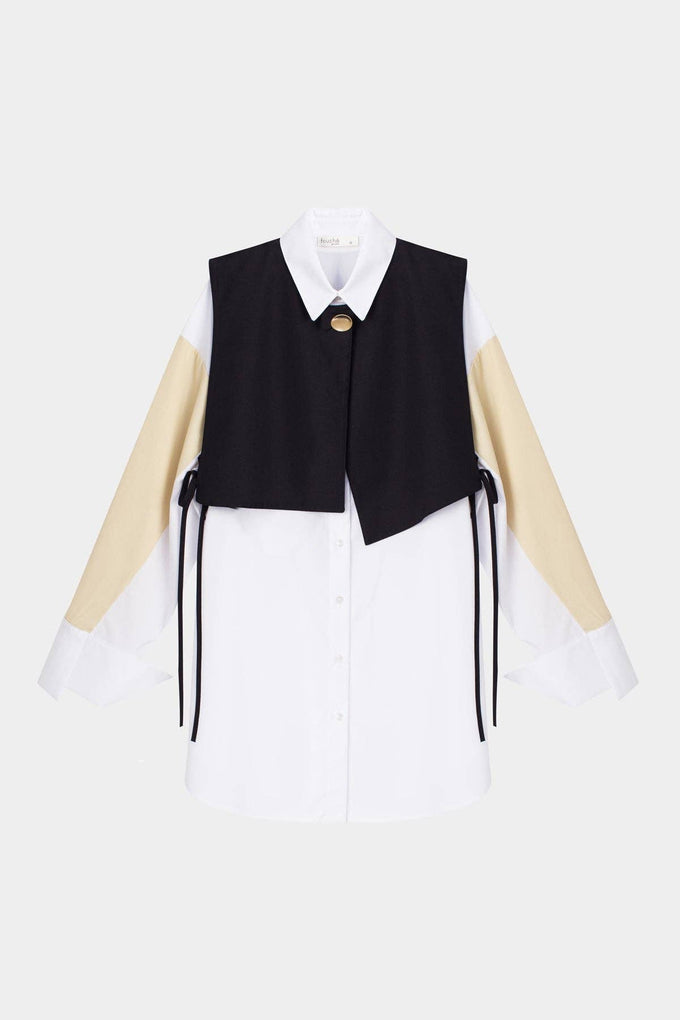 Camicia in popeline bicolor con gilet