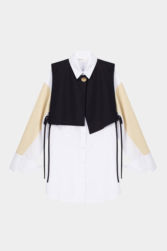 Camicia in popeline bicolor con gilet