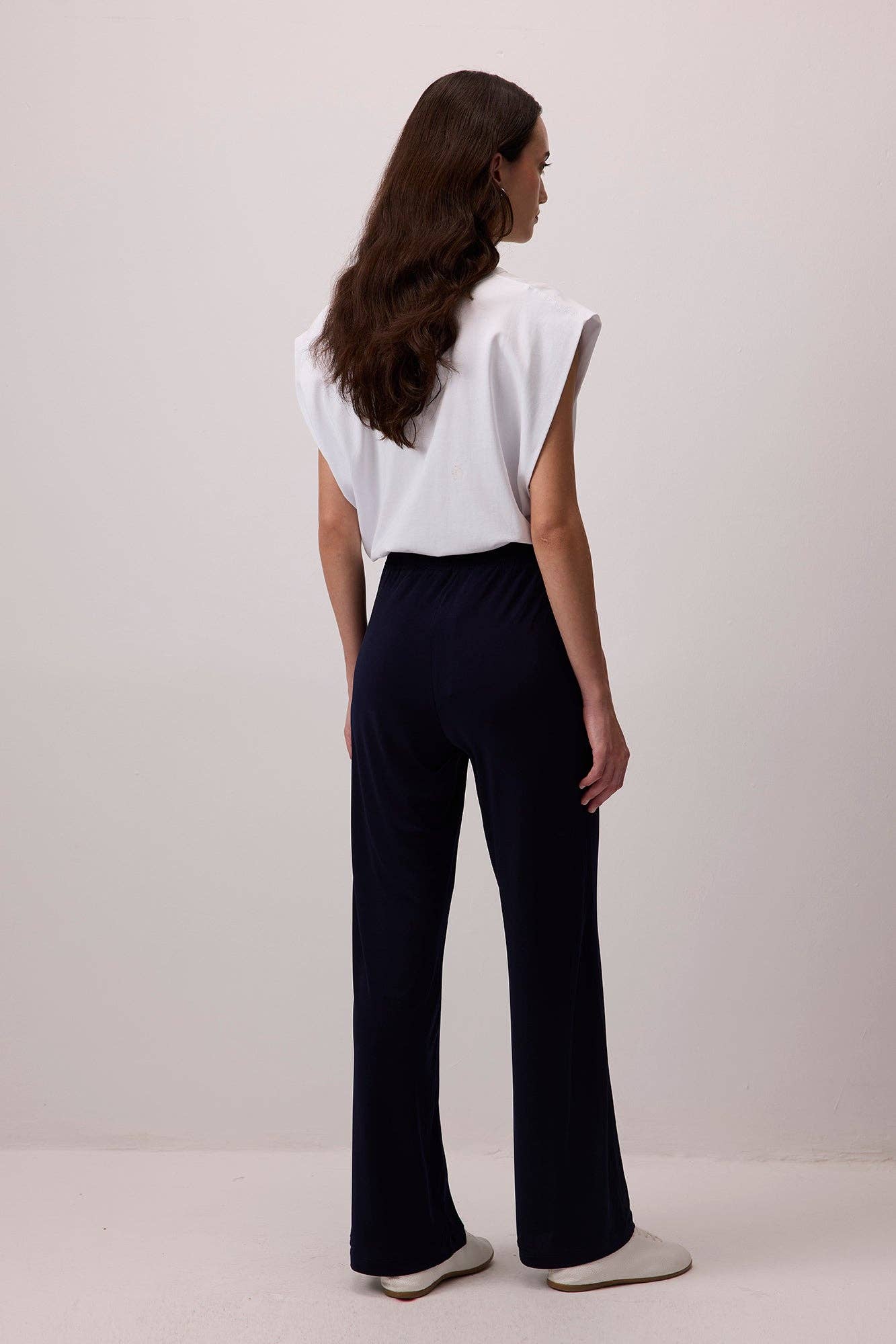 Pantaloni palazzo blu navy a vita elasticizzata