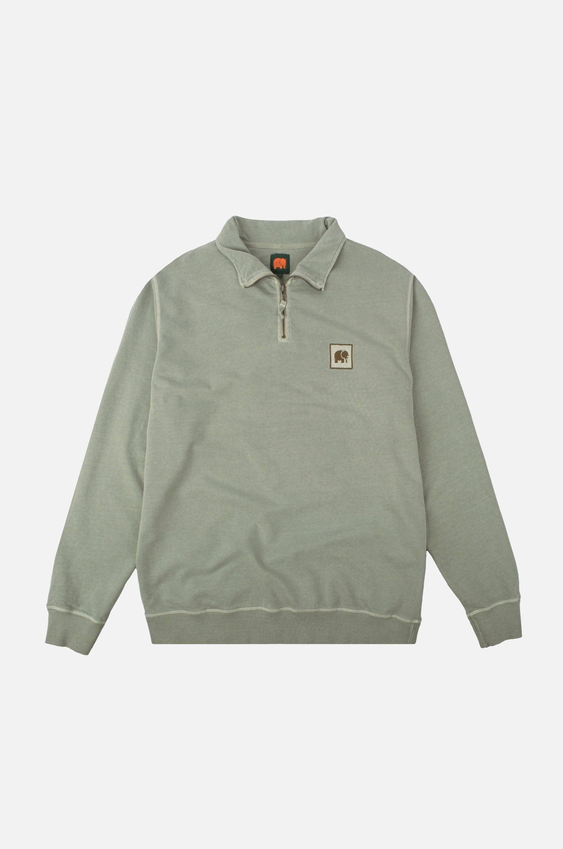 Maglione uomo con zip a un quarto tinto a pigmento verde salvia