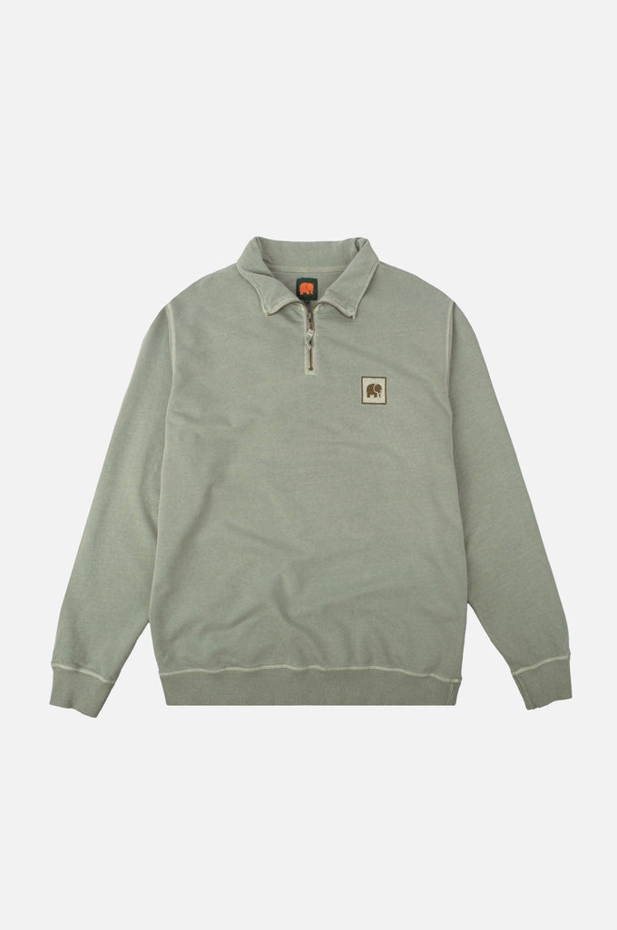 Maglione uomo con zip a un quarto tinto a pigmento verde salvia