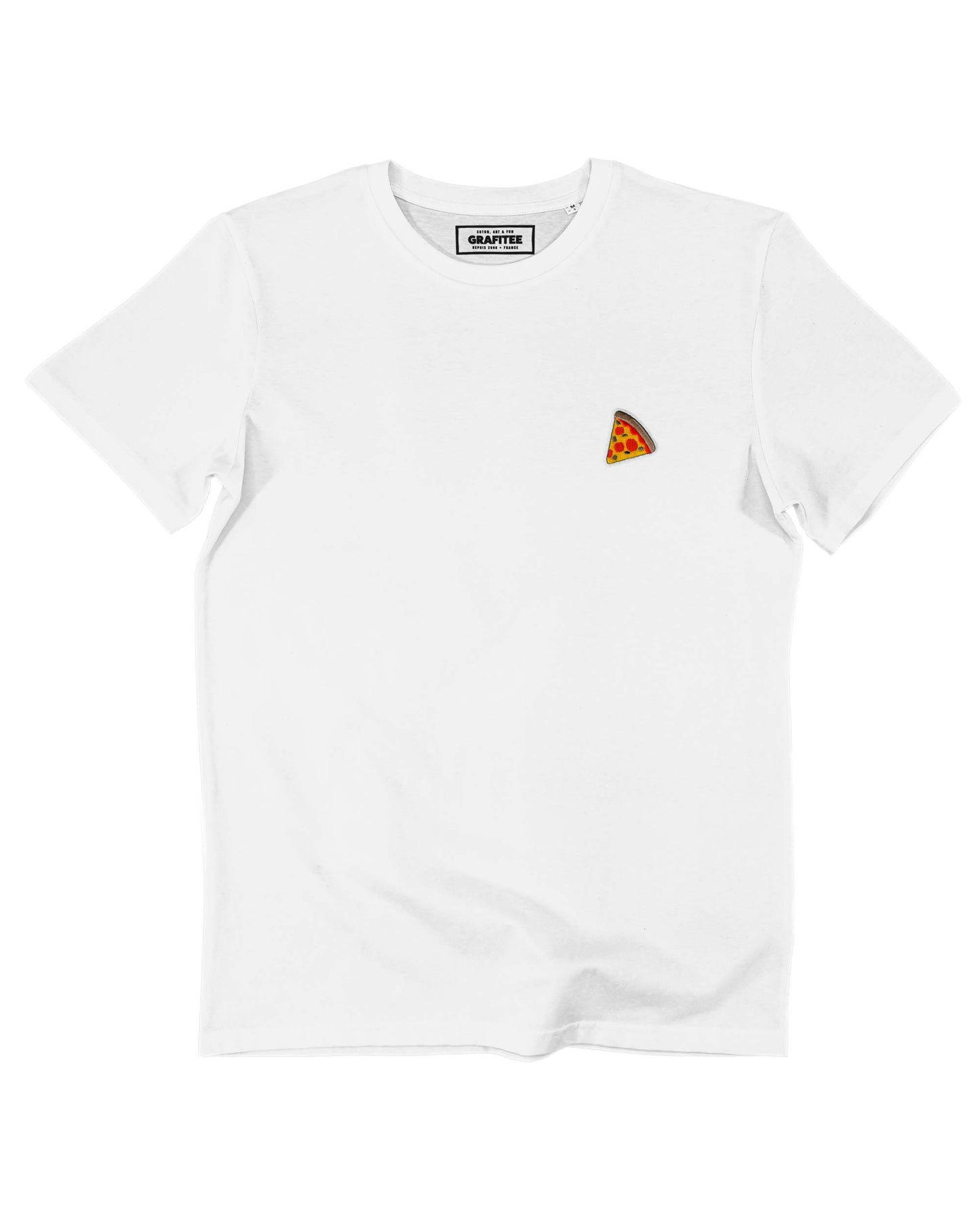 T-shirt unisex bianca con patch pizza ricamata