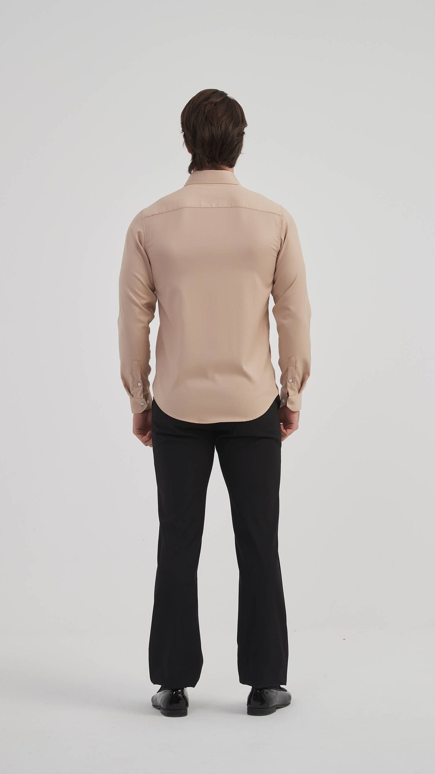 Camicia slim fit in bambù beige
