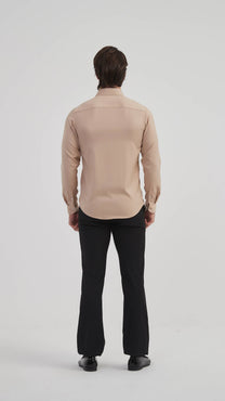 Camicia slim fit in bambù beige