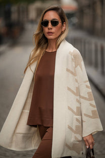 Cappotto poncho jacquard beige